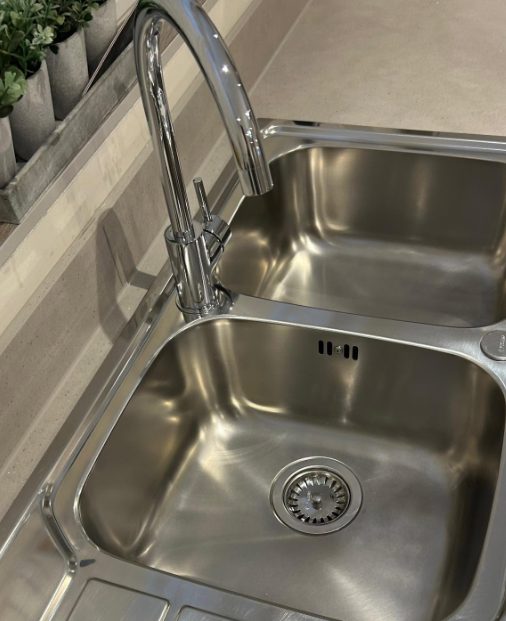 Gleaming stainless steel sink